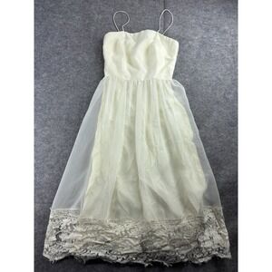 VTG JCPENNEY FASHIONS 1970's Chiffon Lace Hem Knee Length Dress Women 6 FITS XS